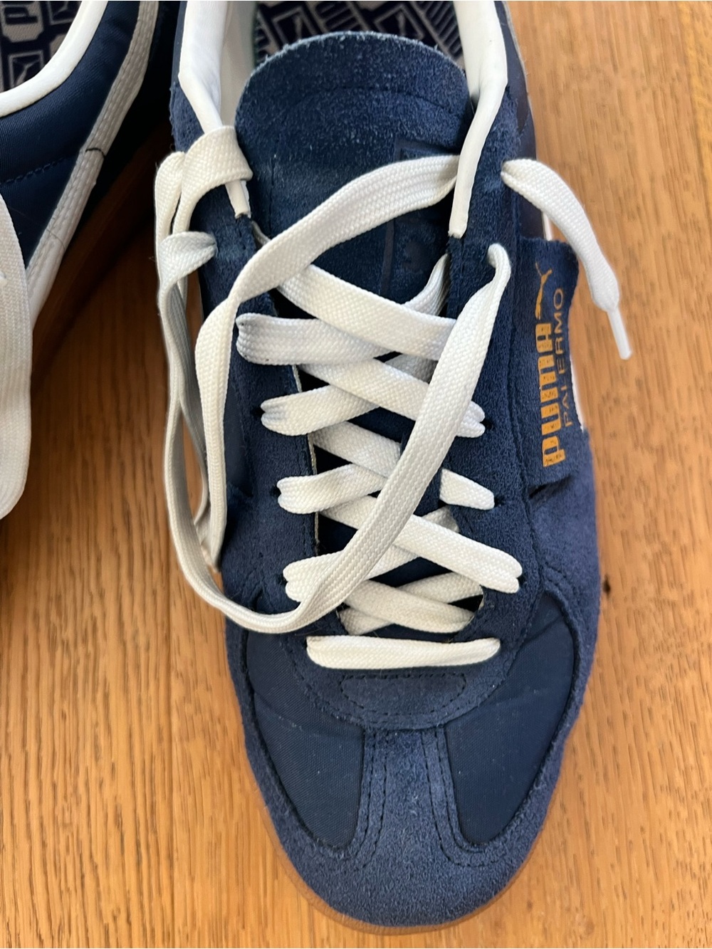 Puma Palermo Men’s Navy Suede Sneakers with White Laces and Gum Sole - Picture 3 of 10